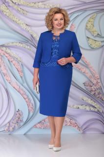 Luxusní společenské šaty pro plnoštíhlé Ornella modré s kabátkem Velikost: 48