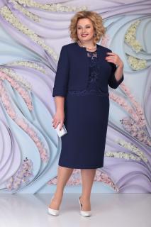 Luxusní společenské šaty pro plnoštíhlé Ornella tmavě modré s kabátkem Velikost: 48/50