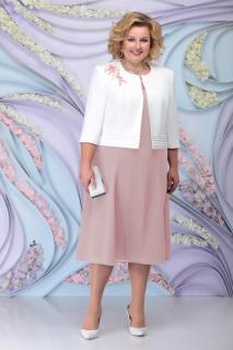 Luxusní společenské šaty pro plnoštíhlé Simone pudrové s bílým kabátkem Velikost: 48/50