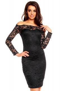 Plesové šaty Evelyn černé s krajkou Velikost: L/XL