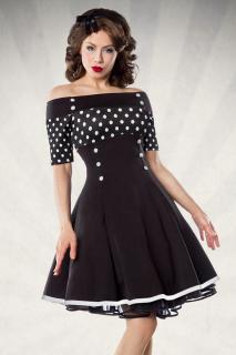 Rockabilly retro šaty Rosemary černé s bílými puntíky Velikost: XS/S