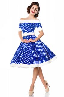 Rockabilly retro šaty Tinley modré s bílými puntíky Velikost: 44 (XXL)