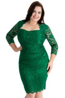 Společenské krajkové šaty pro plnoštíhlé Priscilla smaragdově zelené Velikost: 52