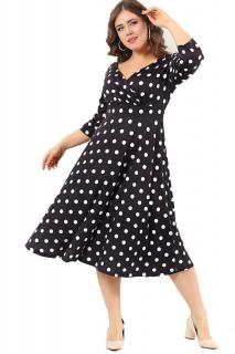 Společenské šaty Cassidy černé s bílými puntíky Velikost: 48-50