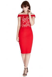 Společenské šaty Gwyn červené s krajkou Velikost: L/XL