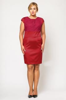 Společenské šaty pro plnoštíhlé Therese červené s fuchsiovou krajkou Délka (od ramen): 103 cm, Velikost: 48