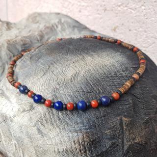 Aron 2  Pánský náhrdelník (kokos, lapis lazuli, korál)