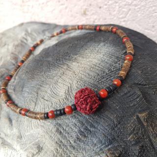 Aron  Pánský náhrdelník (kokos, rudraksha, korál)