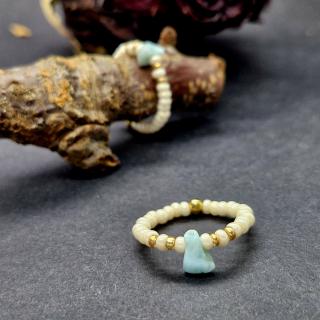 "Ave 3" Prstýnek (rokajl, larimar)