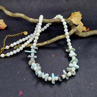 "Meredit" Náhrdelník (perleť, larimar)