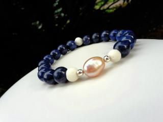 Yoko  Náramek (lapis lazuli, perleť, perla, Ag)