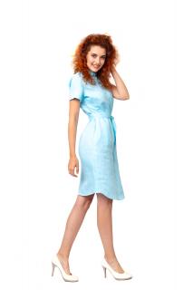 Košilové šaty EUGENIA lněné světle modré Barva: mentolová, Velikost: 36