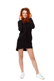 Mikinové šaty z teplákoviny CURCUMA černé s kapucí Barva: černé, Velikost: XL
