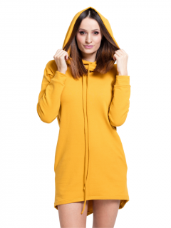Mikinové šaty z teplákoviny CURCUMA hořčicově žluté s kapucí Barva: hořčicově žluté, Velikost: XL