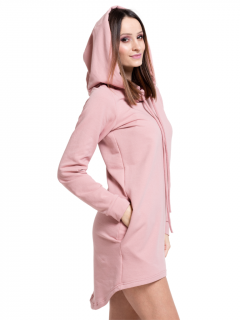 Mikinové šaty z teplákoviny CURCUMA pudrově růžové s kapucí Barva: pudrově růžové, Velikost: XL