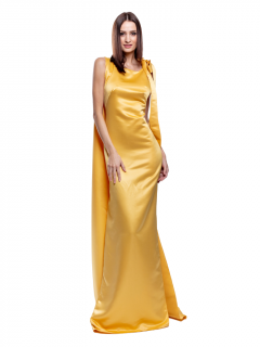 Žluté šaty s vlečkou Barva: hořčicově žluté, Velikost: M