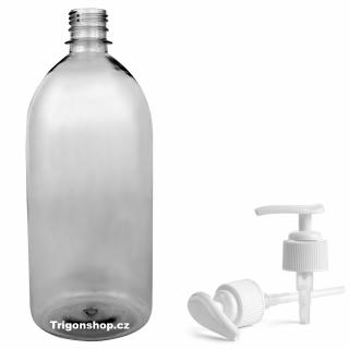 Plastová láhev čirá s bílou dávkovací pumpičkou Tera 1 L