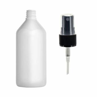 Plastová lahvička bílá s ČERNÝM kosmetickým rozprašovačem Via 215 ml