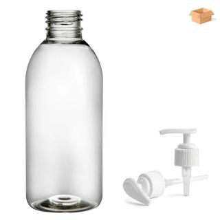 Plastová lahvička čirá s bílou pumpičkou Tera 250 ml - 180 ks