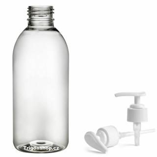 Plastová lahvička čirá s bílou pumpičkou Tera 500 ml