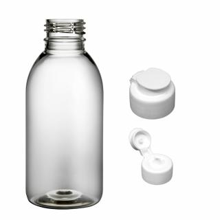 Plastová lahvička čirá s bílým dávkovacím víčkem Tera 150 ml