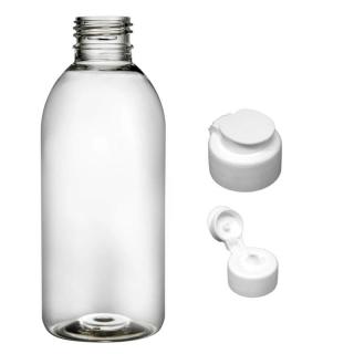 Plastová lahvička čirá s bílým dávkovacím víčkem Tera 250 ml