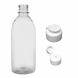 Plastová lahvička čirá s bílým dávkovacím víčkem Tera 500 ml