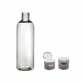 Plastová lahvička čirá s bílým dávkovacím víčkem Via 100 ml