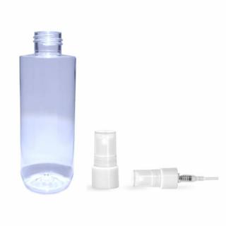Plastová lahvička čirá s bílým kosmetickým rozprašovačem Ambra 150 ml