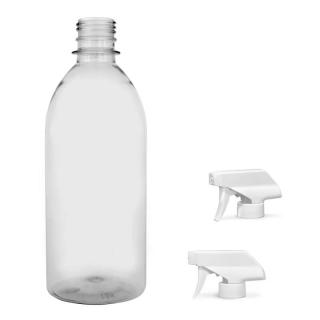 Plastová lahvička čirá s bílým pistolovým rozprašovačem Tera 500 ml