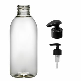 Plastová lahvička čirá s černou pumpičkou Tera 200 ml
