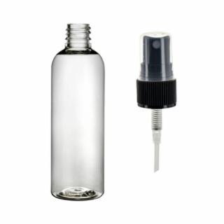 Plastová lahvička čirá s ČERNÝM kosmetickým rozprašovačem Via 100 ml