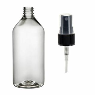 Plastová lahvička čirá s ČERNÝM kosmetickým rozprašovačem Via 215 ml
