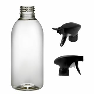 Plastová lahvička čirá s černým pistolovým rozprašovačem Tera 200 ml