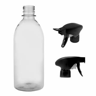 Plastová lahvička čirá s černým pistolovým rozprašovačem Tera 500 ml