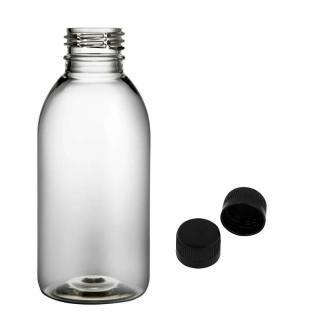 Plastová lahvička čirá s černým uzávěrem Tera 150 ml