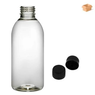 Plastová lahvička čirá s černým uzávěrem Tera 200 ml - 220 ks