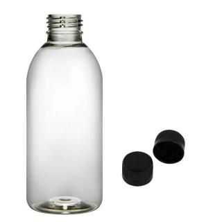 Plastová lahvička čirá s černým uzávěrem Tera 200 ml