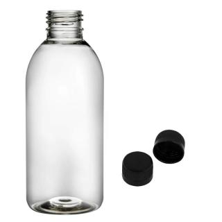 Plastová lahvička čirá s černým uzávěrem Tera 250 ml