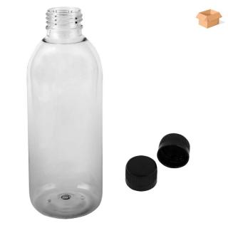 Plastová lahvička čirá s černým uzávěrem Tera 300 ml - 160 ks