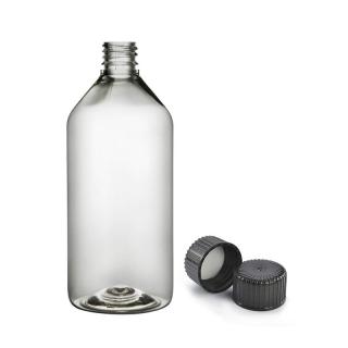 Plastová lahvička čirá s černým uzávěrem Via 215 ml
