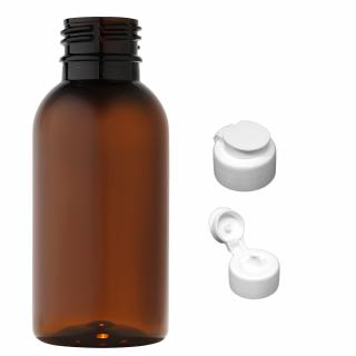 Plastová lahvička hnědá s bílým dávkovacím víčkem Tera 100 ml