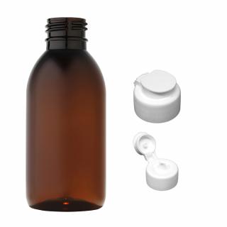 Plastová lahvička hnědá s bílým dávkovacím víčkem Tera 150 ml