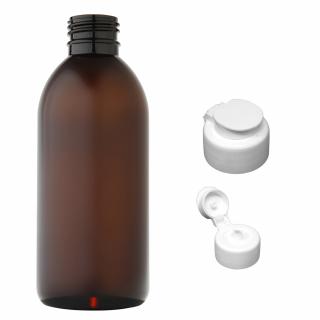 Plastová lahvička hnědá s bílým dávkovacím víčkem Tera 250 ml