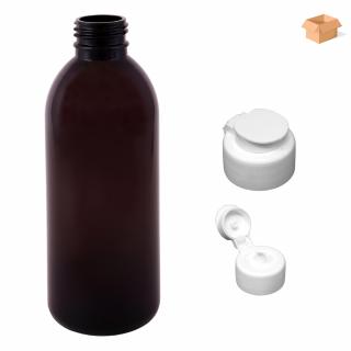 Plastová lahvička hnědá s bílým dávkovacím víčkem Tera 300 ml - 160 ks