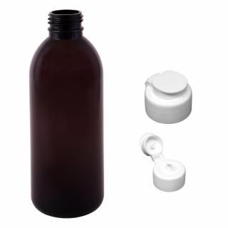 Plastová lahvička hnědá s bílým dávkovacím víčkem Tera 300 ml
