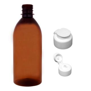 Plastová lahvička hnědá s bílým dávkovacím víčkem Tera 500 ml