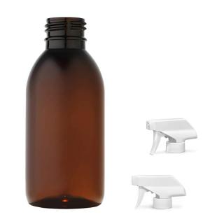 Plastová lahvička hnědá s bílým pistolovým rozprašovačem Tera 150 ml