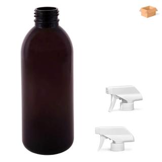 Plastová lahvička hnědá s bílým pistolovým rozprašovačem Tera 300 ml - 160 ks