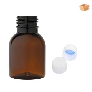Plastová lahvička hnědá s bílým uzávěrem Tera 50 ml - 600 ks